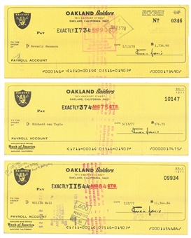 Lot of (3) 1977-78 Oakland Raiders Signed Payroll Checks - Willie Hall, Richard Van Tuyle & Beverly Swanson (Beckett)